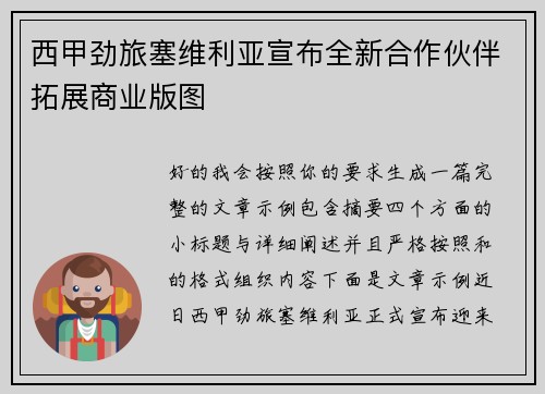 西甲劲旅塞维利亚宣布全新合作伙伴拓展商业版图